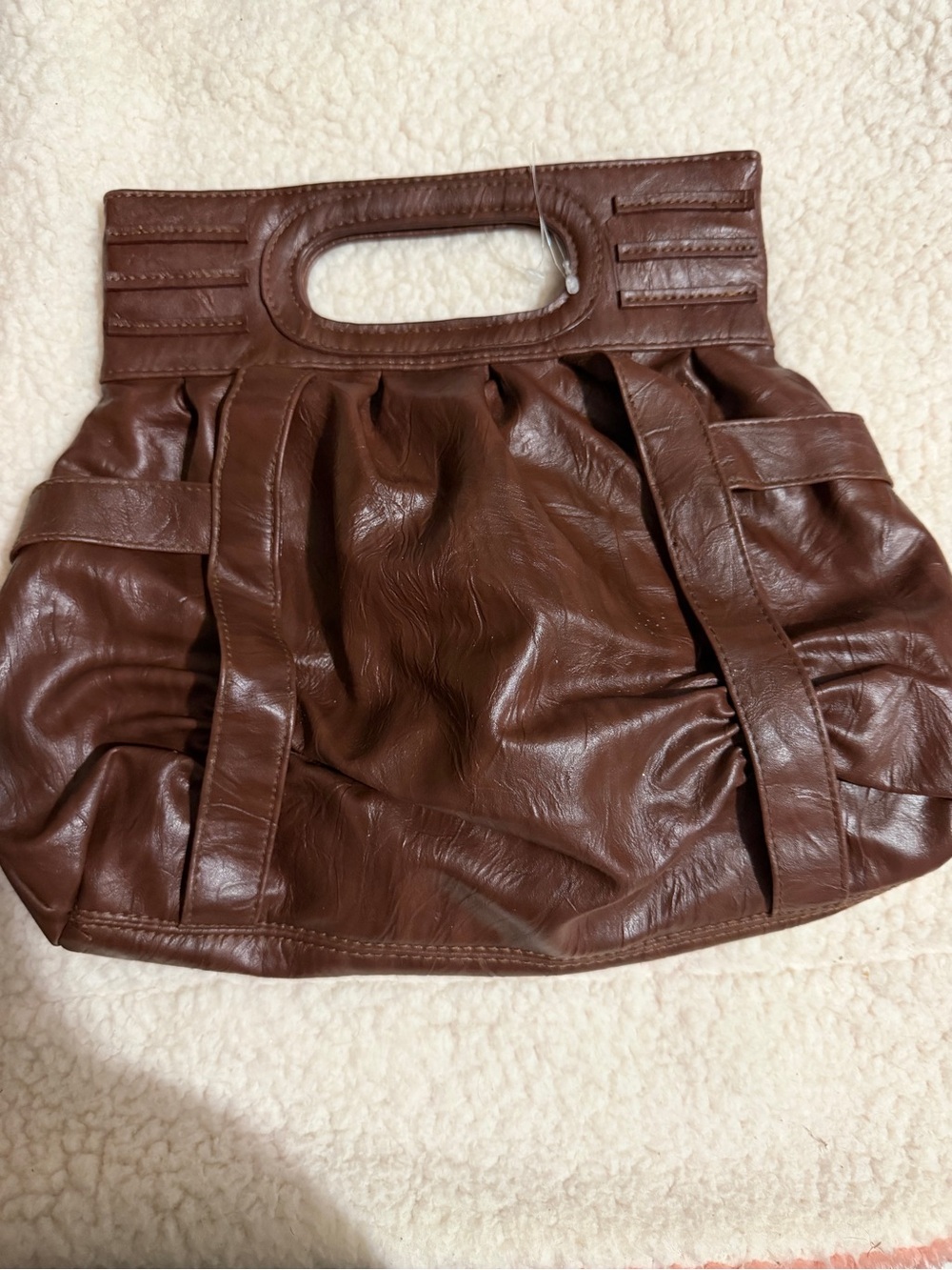 Vintage Brown Leather Cutout Handle Clutch - Picture 3 of 5